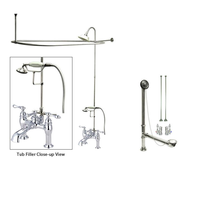Chrome Faucet Clawfoot Tub Shower Kit with Enclosure Curtain Rod 604T1CTS