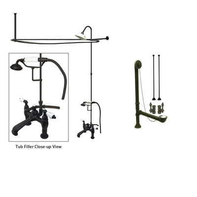 Oil Rubbed Bronze Clawfoot Tub Faucet Shower Kit with Enclosure Curtain Rod 607T5CTS