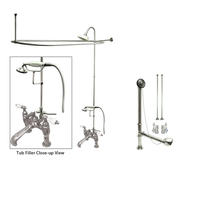 Chrome Clawfoot Tub Shower Faucet Kit with Enclosure Curtain Rod 608T1CTS