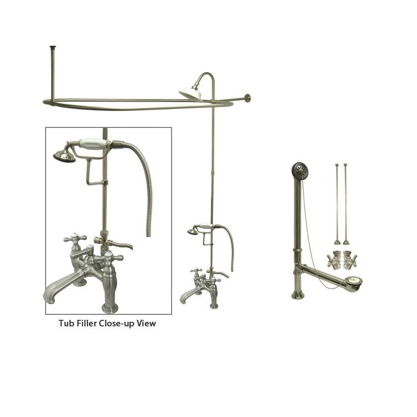 Chrome Clawfoot Tub Faucet Add-A-Shower Kit W/57 x 31 Curtain