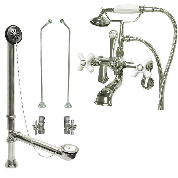 Chrome Wall Mount Clawfoot Bathtub Filler Faucet w Hand Shower Package CC60T1system
