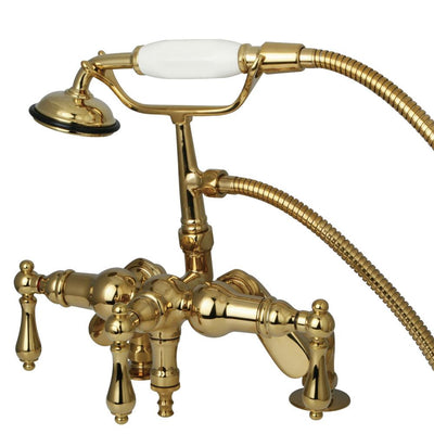 Kingston Polished Brass Deck Mount Clawfoot Tub Faucet with Hand Shower CC619T2