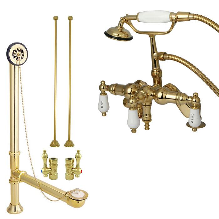 Polished Brass Deck Mount Clawfoot Tub Filler Faucet w Hand Shower Package CC623T2system
