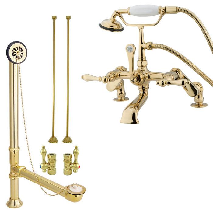 Polished Brass Deck Mount Clawfoot Tub Filler Faucet w Hand Shower Package CC651T2system