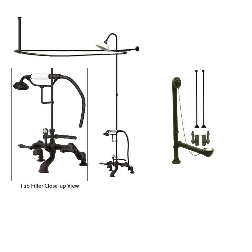 Oil Rubbed Bronze Clawfoot Tub Faucet Shower Kit with Enclosure Curtain Rod 651T5CTS