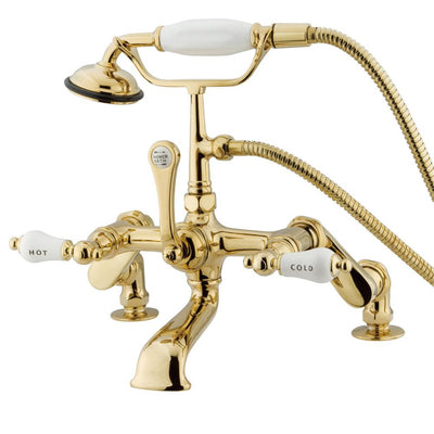 Kingston Polished Brass Deck Mount Clawfoot Tub Faucet w Hand Shower CC653T2