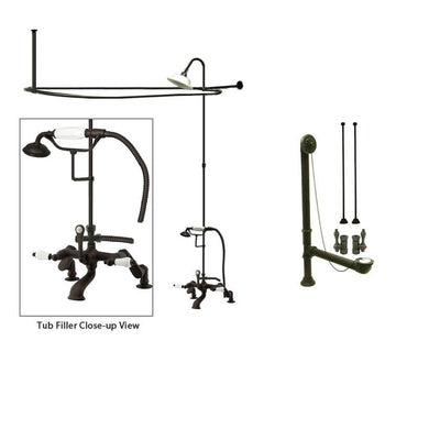 Oil Rubbed Bronze Clawfoot Bathtub Faucet Shower Kit with Enclosure Curtain Rod 655T5CTS