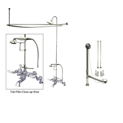 Chrome Clawfoot Tub Faucet Shower Kit with Enclosure Curtain Rod 656T1CTS