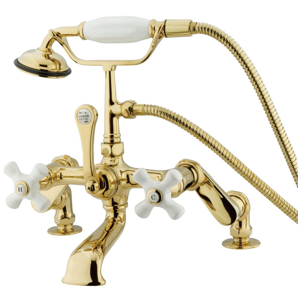 Kingston Polished Brass Deck Mount Clawfoot Tub Faucet w Hand Shower CC659T2
