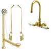 Polished Brass Wall Mount Clawfoot Tub Faucet Package Supply Lines & Drain CC73T2system
