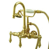 Kingston Polished Brass Wall Mount Clawfoot Tub Faucet with Hand Shower CC7T2