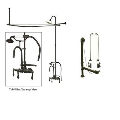 Oil Rubbed Bronze Clawfoot Tub Faucet Shower Kit with Enclosure Curtain Rod 7T5CTS