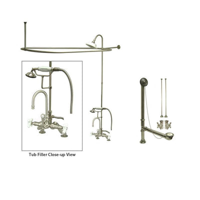 Satin Nickel Clawfoot Tub Faucet Shower Kit with Enclosure Curtain Rod 8538PXCTS