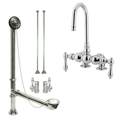 Chrome Deck Mount Clawfoot Bathtub Faucet Package Supply Lines & Drain CC92T1system