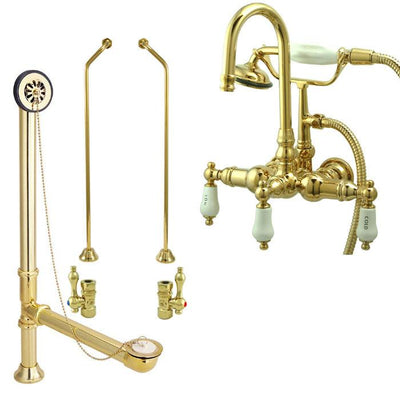 Polished Brass Wall Mount Clawfoot Bathtub Filler Faucet w Hand Shower Package CC9T2system