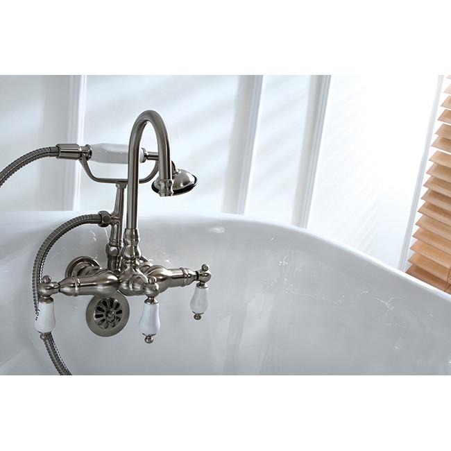 Kingston Brass Satin Nickel Wall Mount Clawfoot Tub Faucet w Hand Show 