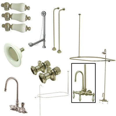 Kingston Satin Nickel Clawfoot Tub Faucet Package w Goose Neck Spout CCK4148PL