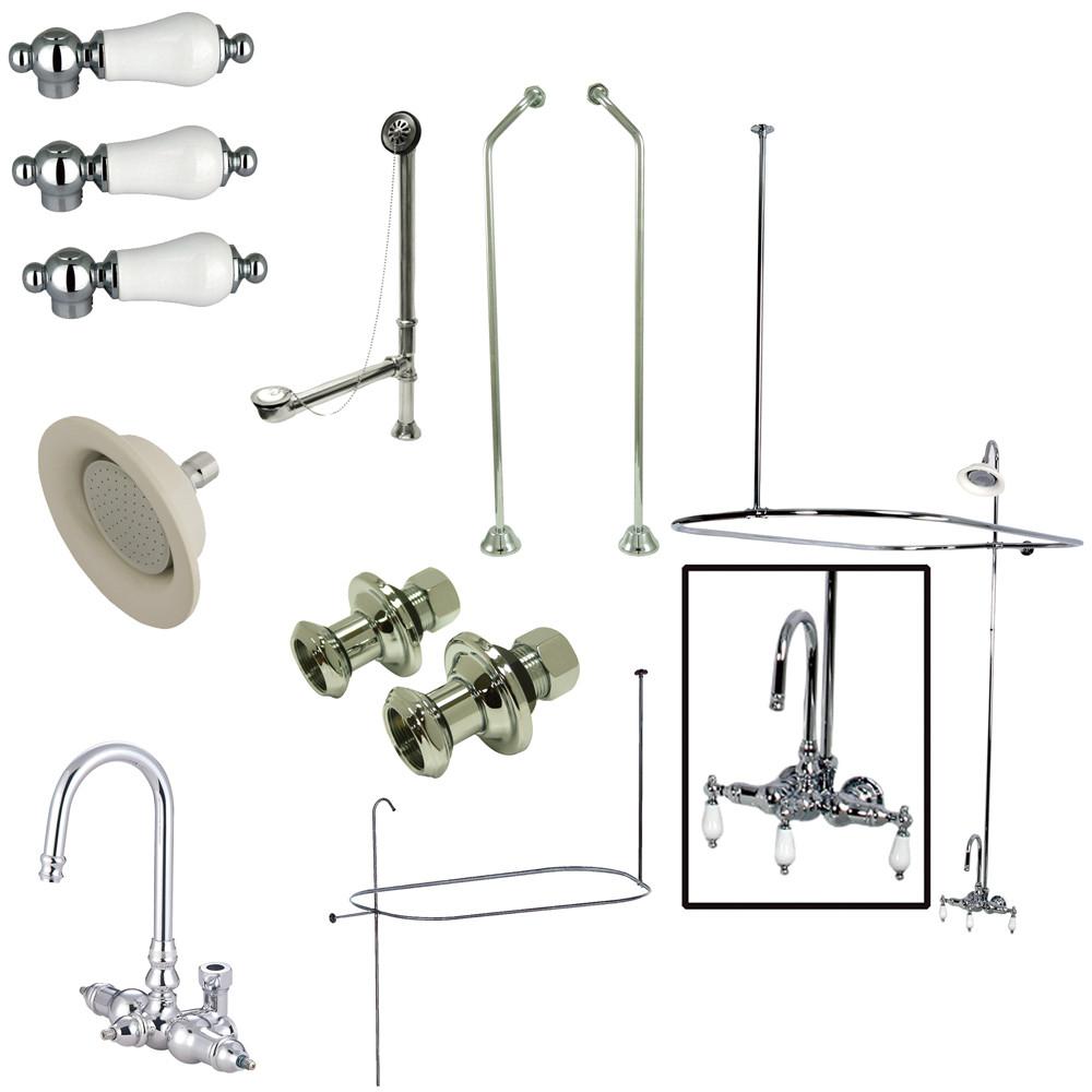 Kingston Chrome Clawfoot Tub Faucet Package w High Rise Goose Neck CCK4181PL