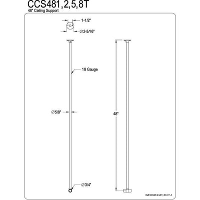 Kingston Brass 48" Chrome Finish Extra Ceiling or Wall Support for Shower Curtain Enclosure Ring, can be cut to size