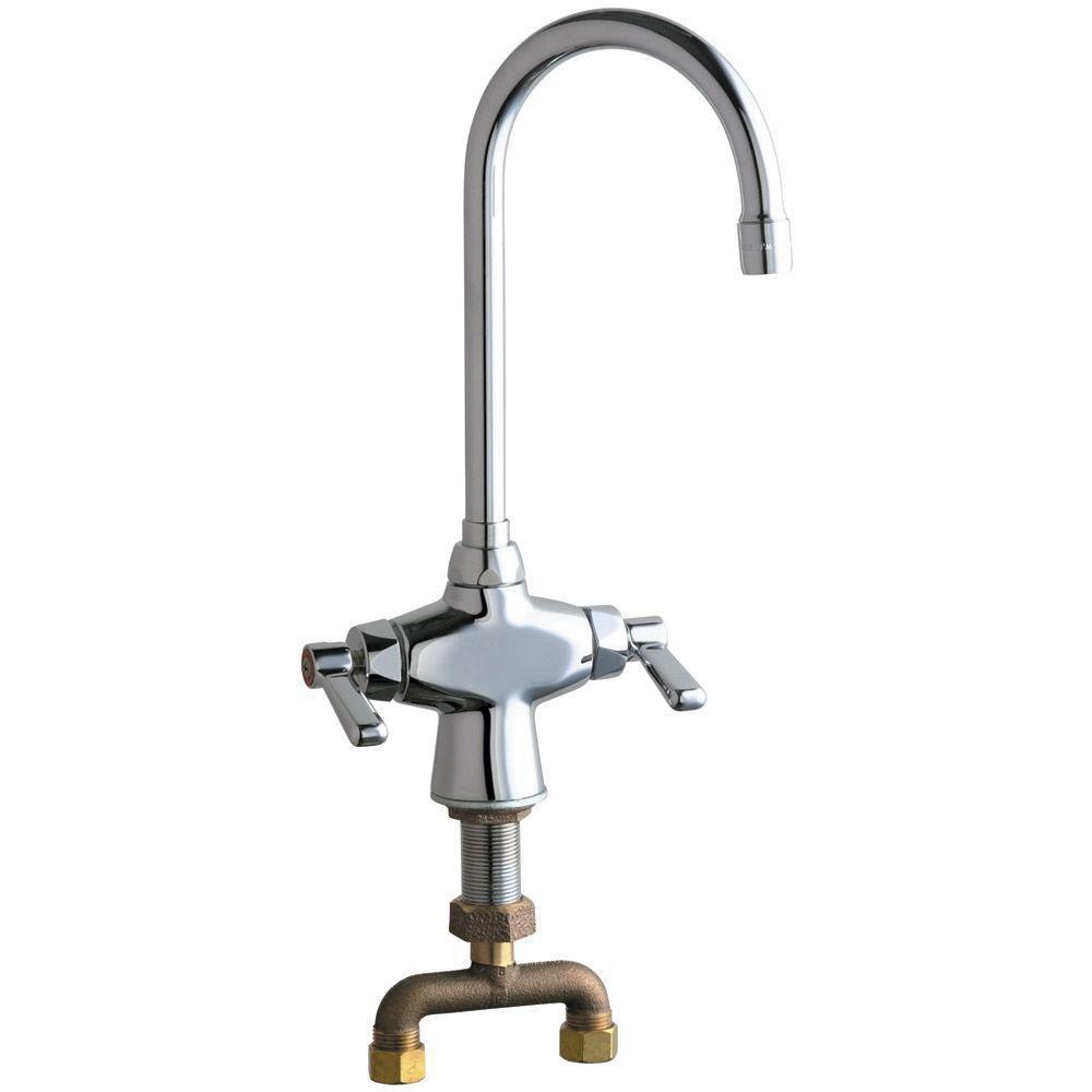 Chicago Faucets Single Hole 2-Handle High-Arc Sink Faucet in Chrome with 5-1/4 inch Rigid/Swing Gooseneck Spout 519468