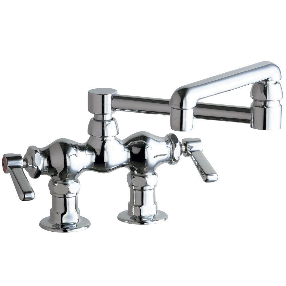 Chicago Faucets 2-Handle Kitchen Faucet in Chrome with 13 inch Double-Jointed Swing Spout 638018
