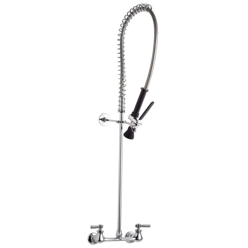 Chicago Faucets 2-Handle Kitchen Faucet in Chrome with 44 inch Flexible Stainless Steel Hose Spout 638038