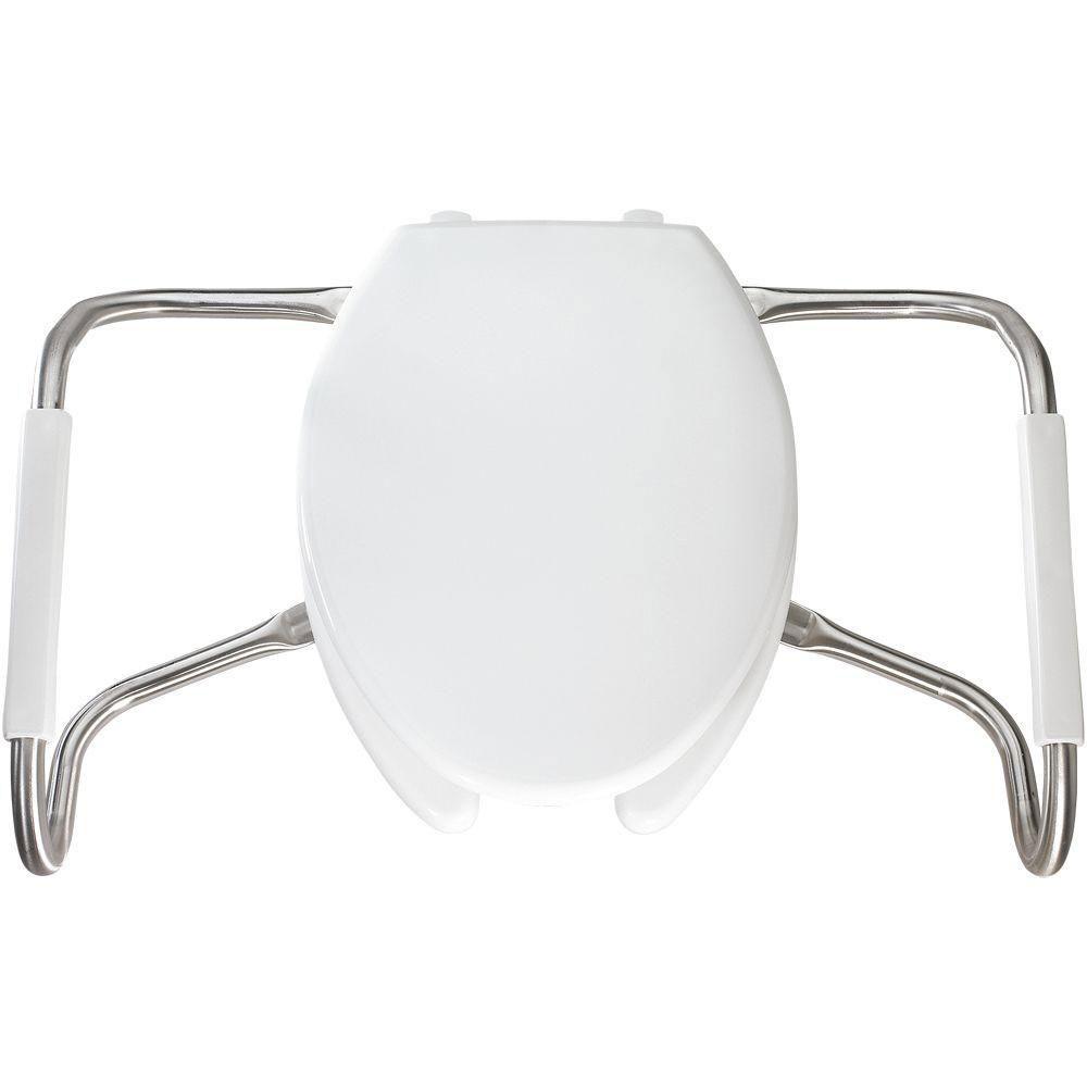 Bemis MA2150T 000 Medic-Aid Plastic Open Front With Cover Toilet Seat with Safety Side Arms and STA-TITE Commercial Fastening System, Elongated, White 766234