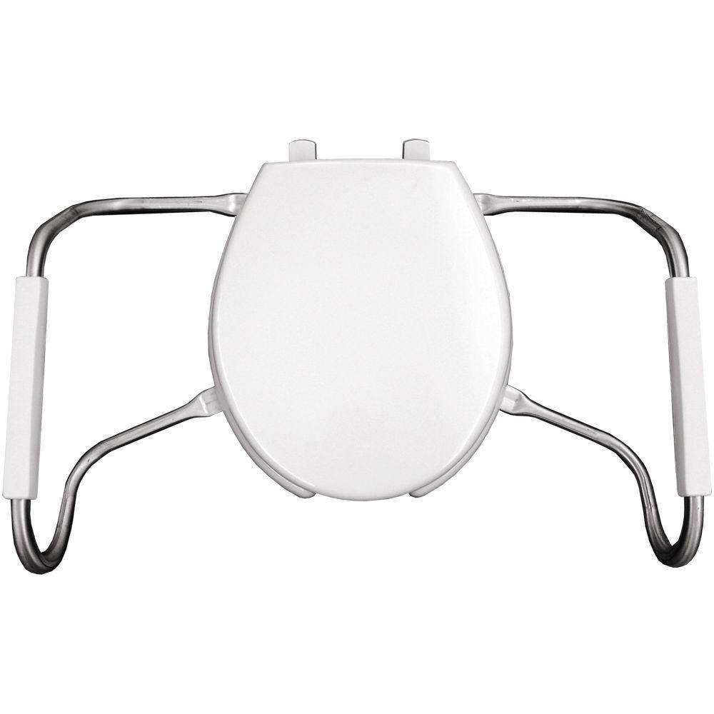 Bemis MA2050T 000 Medic-Aid Plastic Open Front With Cover Toilet Seat with Safety Side Arms and STA-TITE Commercial Fastening System, Round, White 766252