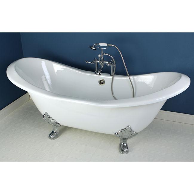 72" Cast Iron Double Slipper Clawfoot Tub and Chrome Tub Faucet Package CTP05
