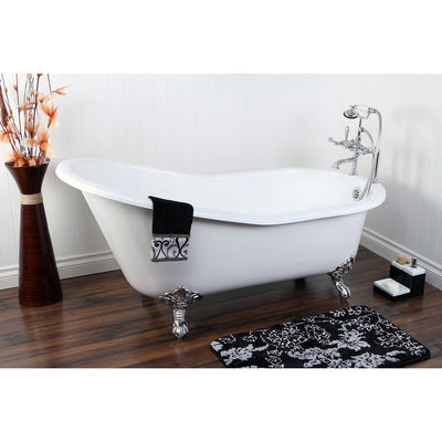 61" Cast Iron Slipper Clawfoot Tub with Chrome Faucet and Hardware Package CTP09