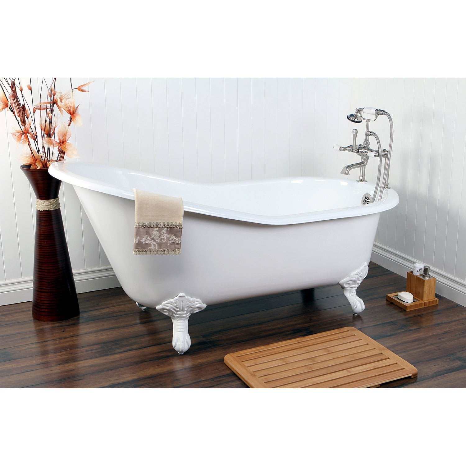 61" Cast Iron Clawfoot Tub with Satin Nickel Tub Filler & Hardware Package CTP13