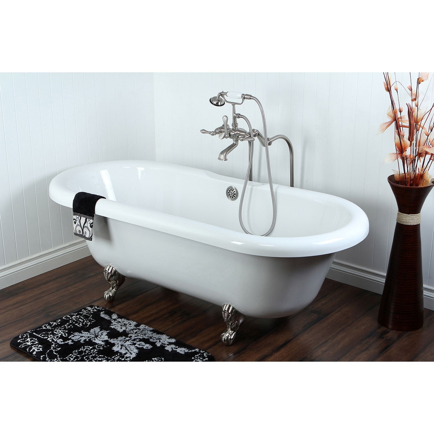 67" Acrylic Clawfoot Tub with Freestanding Satin Nickel Tub Faucet Package CTP56