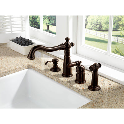 Delta Venetian Bronze Finish Victorian Collection Single Handle Kitchen Faucet with Sidespray and Deck Mount Soap Dispenser Package D002CR