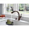 Delta Linden Collection Venetian Bronze Finish Single Handle Water Efficient Pull Out Kitchen Sink Faucet and Soap Dispenser Package D061CR