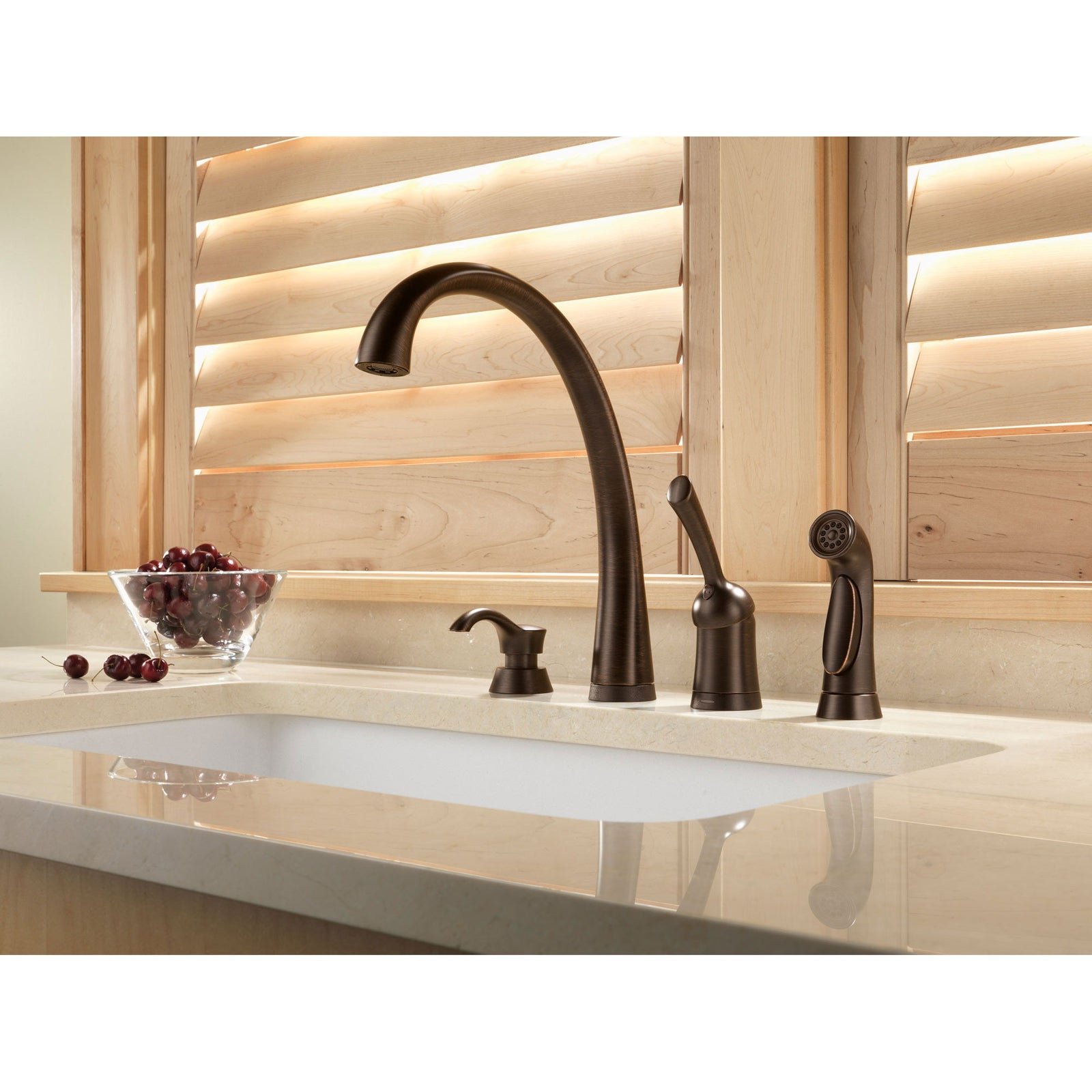 Delta Pilar Venetian Bronze Finish Single Handle Kitchen Faucet with Touch2O Technology and Side Spray and Deck Mounted Soap Dispenser Package D073CR