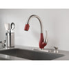 Delta Fuse Collection Stainless Steel and Red Finish Single Handle Pull Down Kitchen Sink Faucet and Deck Mounted Soap Dispenser Package D075CR