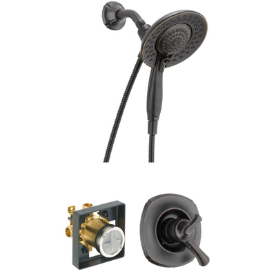 Delta Venetian Bronze Addison Shower Control with Valve, Shower Arm, Shower Flange, and In2ition 5-Setting Two-in-One Hand Shower Package D082CR