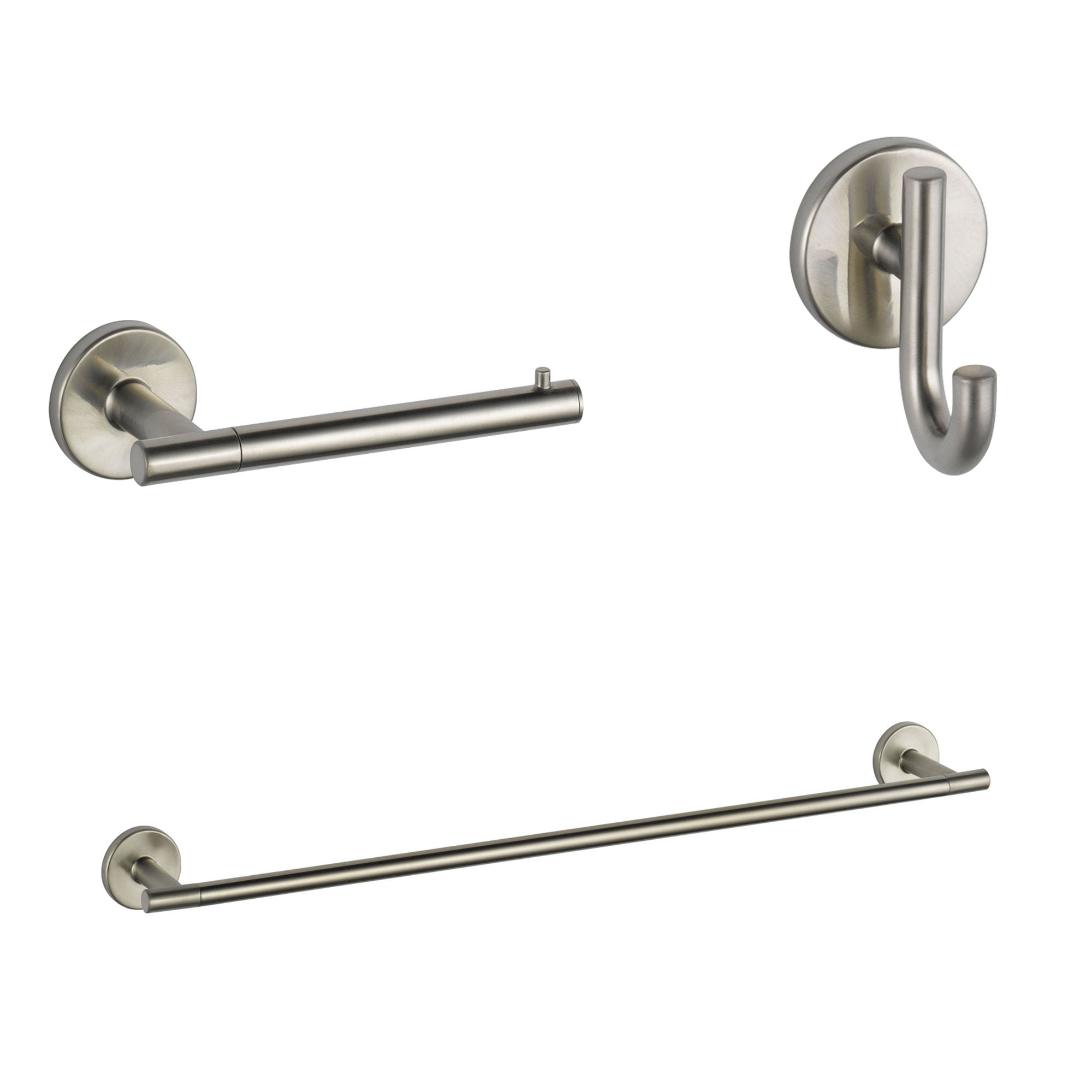 Delta Trinsic Stainless Steel Finish BASICS Bathroom Accessory Set Includes: 24" Towel Bar, Toilet Paper Holder, and Robe Hook D10004AP