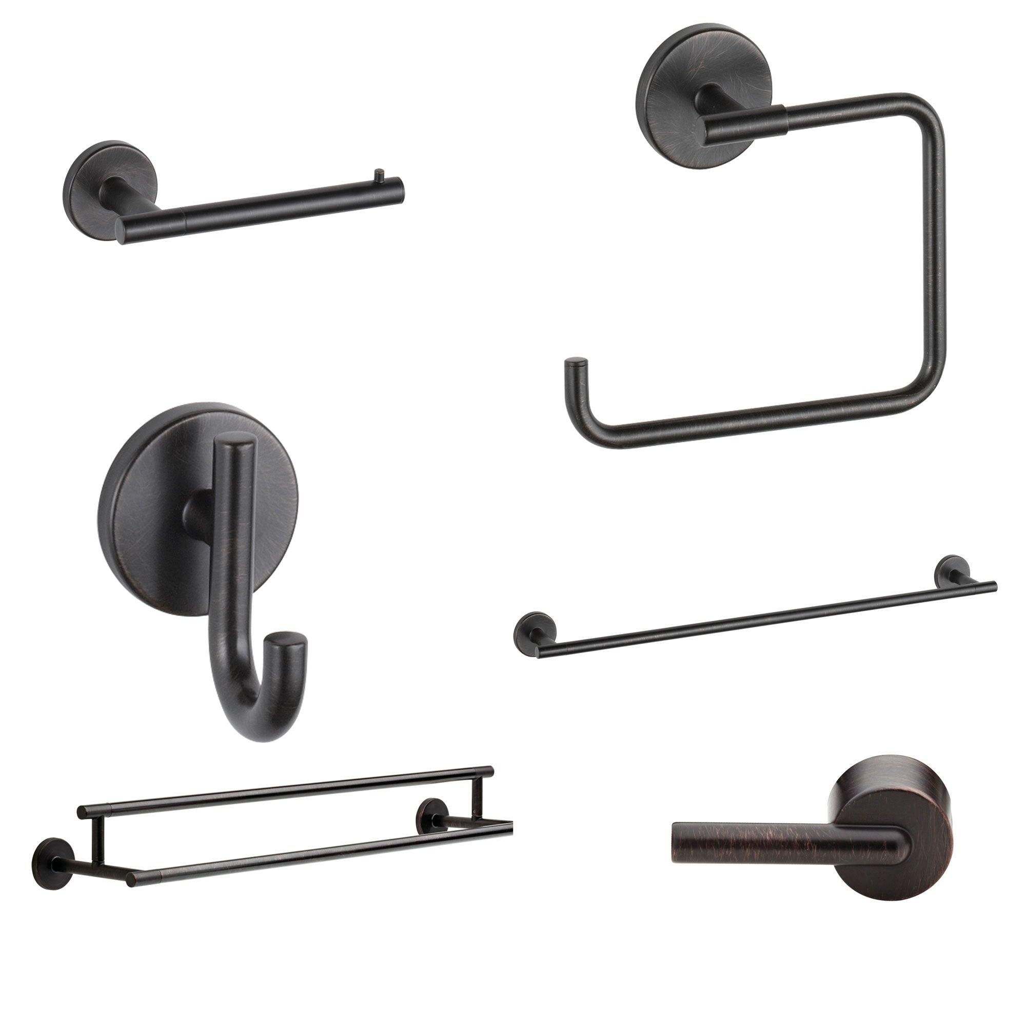 Delta Trinsic Venetian Bronze DELUXE Accessory Set Includes: 24" Double and Single Towel Bar, Paper Holder, Towel Ring, Robe Hook, Tank Lever D10012AP