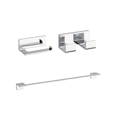 Delta Vero Chrome BASICS Bathroom Accessory Set Includes: 24" Towel Bar, Toilet Paper Holder, and Double Robe Hook D10054AP