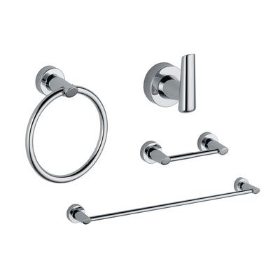Delta Compel Chrome STANDARD Bathroom Accessory Set Includes: 24" Towel Bar, Toilet Paper Holder, Robe Hook, and Towel Ring D10072AP