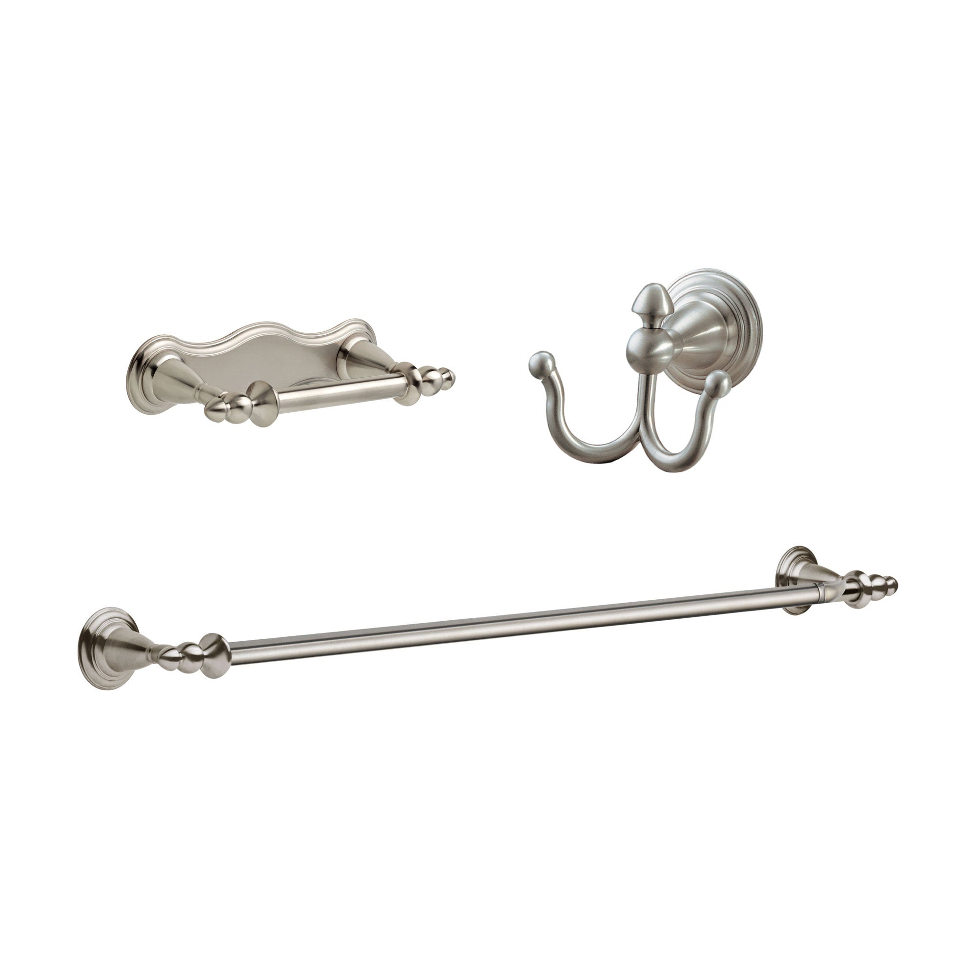Delta Victorian Stainless Steel Finish BASICS Bathroom Accessory Set Includes: 24" Towel Bar, Toilet Paper Holder, and Robe Hook D10094AP