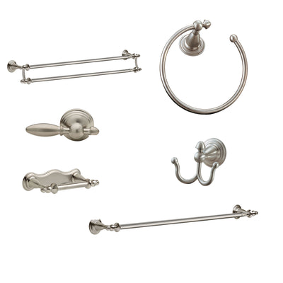 Delta Victorian Stainless Steel Finish DELUXE Accessory Set: 24" Single and Doubel Towel Bar, Paper Holder, Robe Hook, Towel Ring, Tank Lever D10096AP