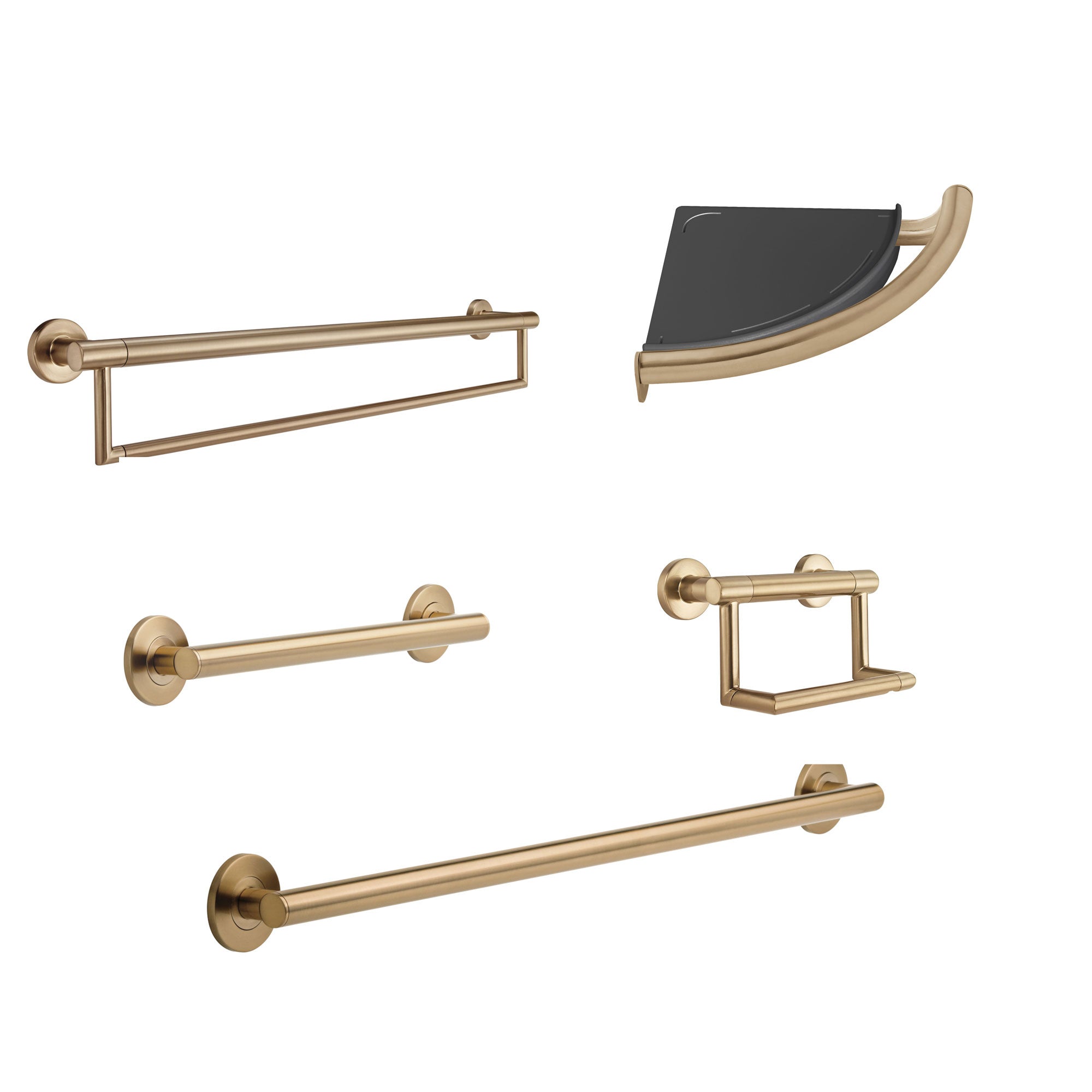 Brushed Brass Bathroom Grab Rails, Towel Rails & Shower Sets