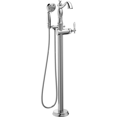 Delta Traditional Chrome Floor Mount Tub Filler Faucet with Hand Shower Spray INCLUDES Valve and Porcelain Lever Handle D1052V