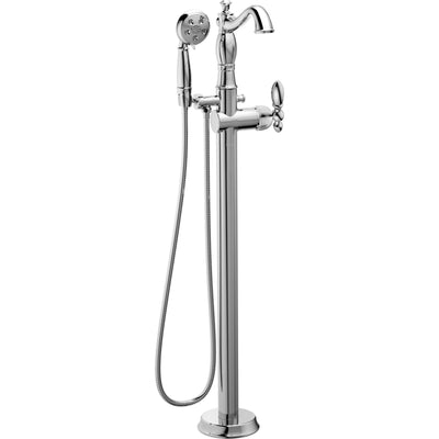 Delta Traditional Chrome Floor Mount Tub Filler Faucet with Hand Shower Spray INCLUDES Valve and Metal Lever Handle D1053V