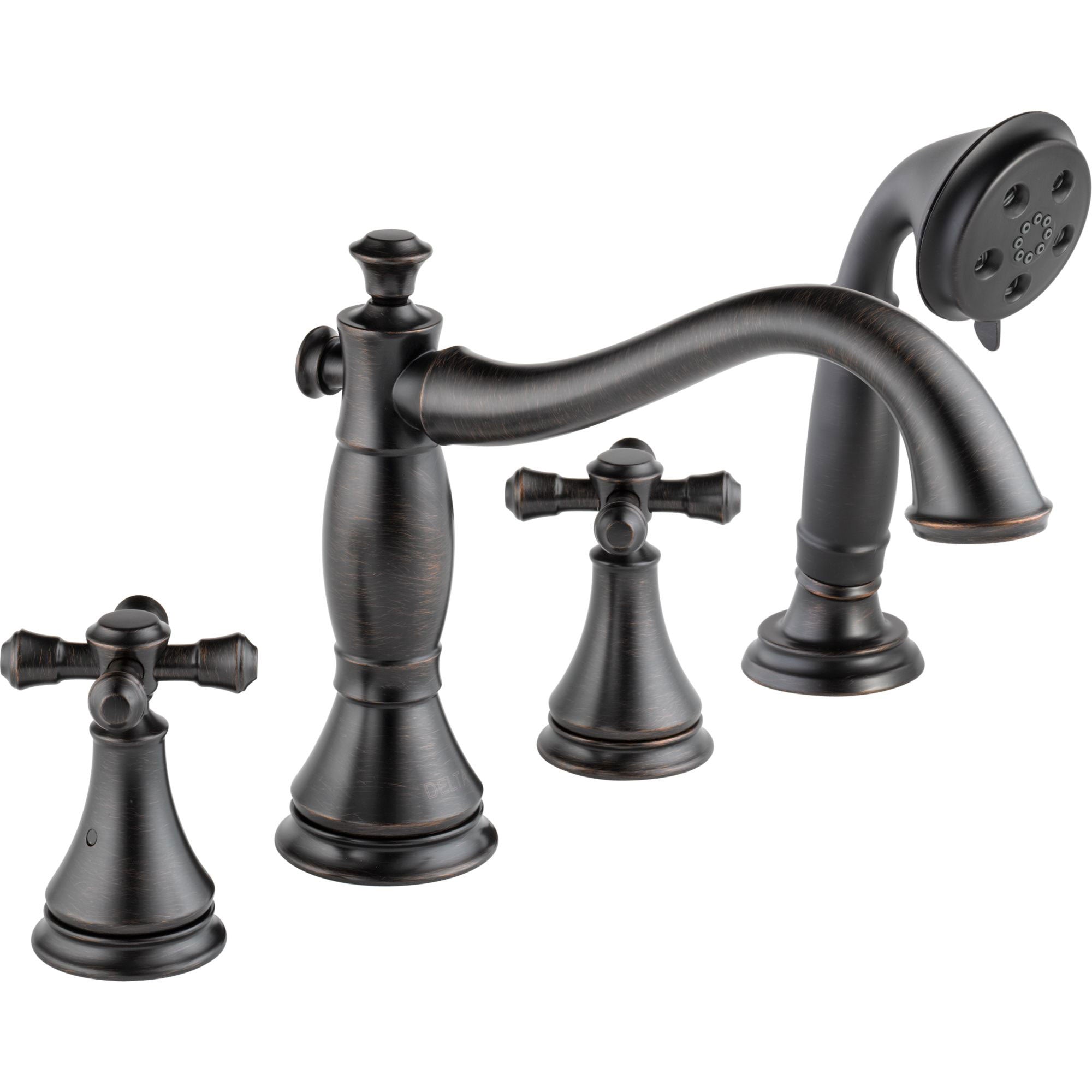 Delta Cassidy Venetian Bronze Roman Tub Filler Faucet with Hand Shower Spray INCLUDES Valve and Cross Handles D1055V
