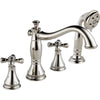 Delta Cassidy Polished Nickel Roman Tub Filler Faucet with Hand Shower Spray INCLUDES Valve and Cross Handles D1060V