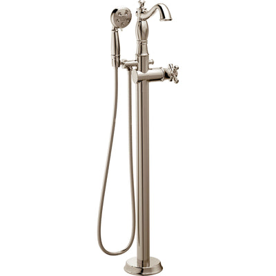 Delta Traditional Polished Nickel Floor Mount Tub Filler Faucet with Hand Shower Spray INCLUDES Valve and Metal Cross Handle D1062V
