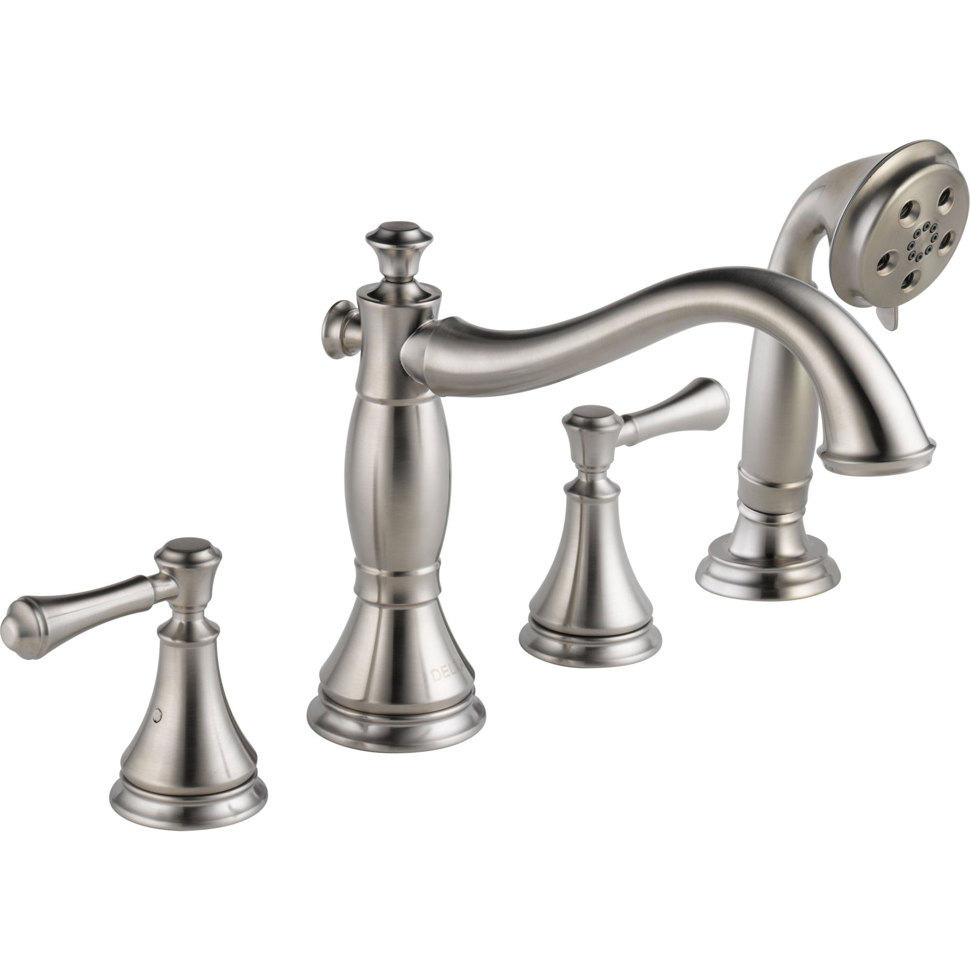 Delta Cassidy Stainless Steel Finish Roman Tub Filler Faucet with Hand Shower Spray INCLUDES Valve and Lever Handles D1064V